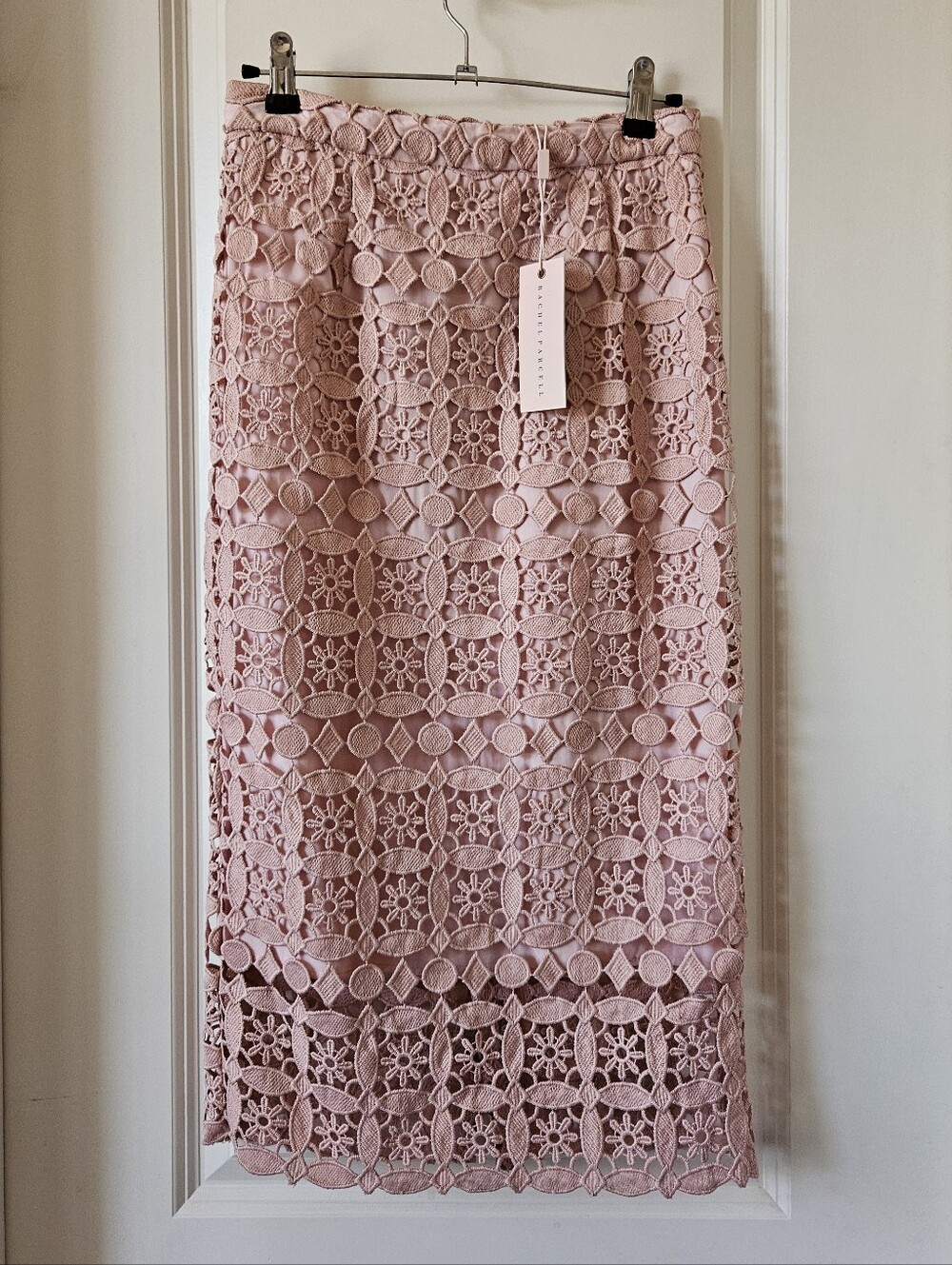 Rachel Parcell Floral Lace Crochet Midi Skirt - Dusty Pink Size S